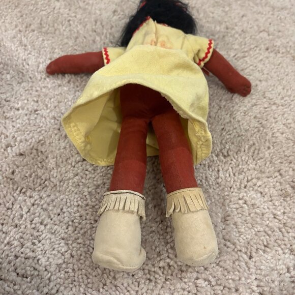 Handmade Native-Inspired Cloth Doll With Yellow Dress‎ Fringe Details - Picture 9 of 11
